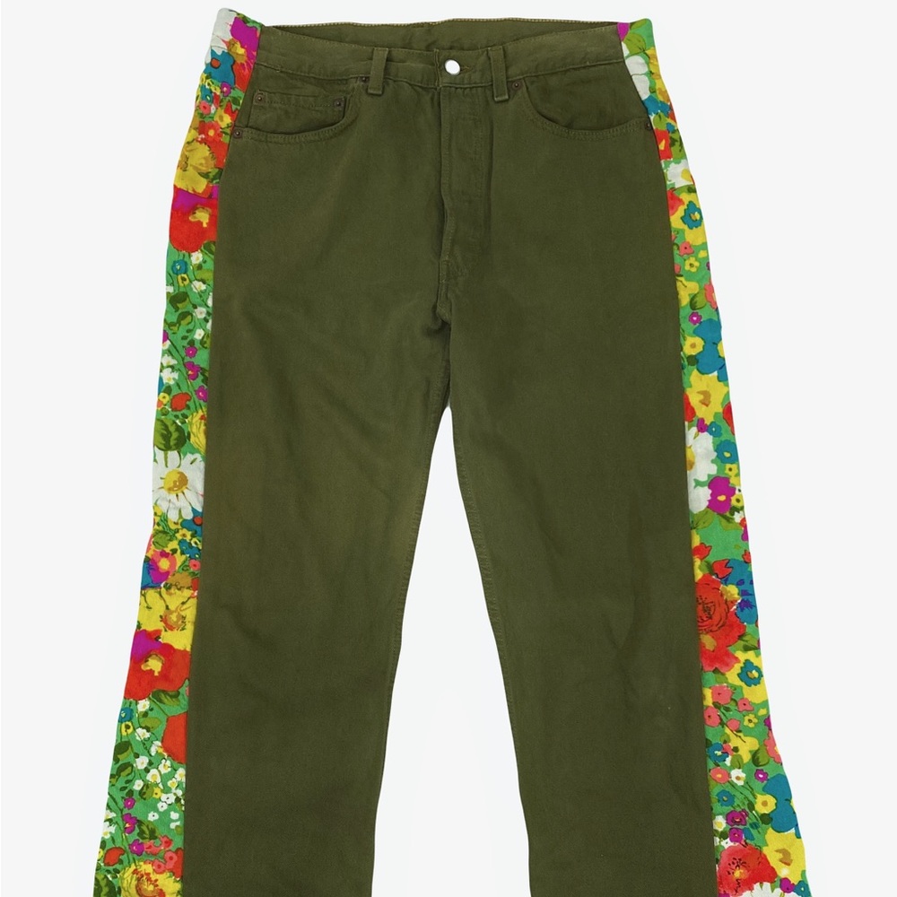 Levi’s Vintage Women's Re/Done Green 501 Flare Floral Jeans 32/34